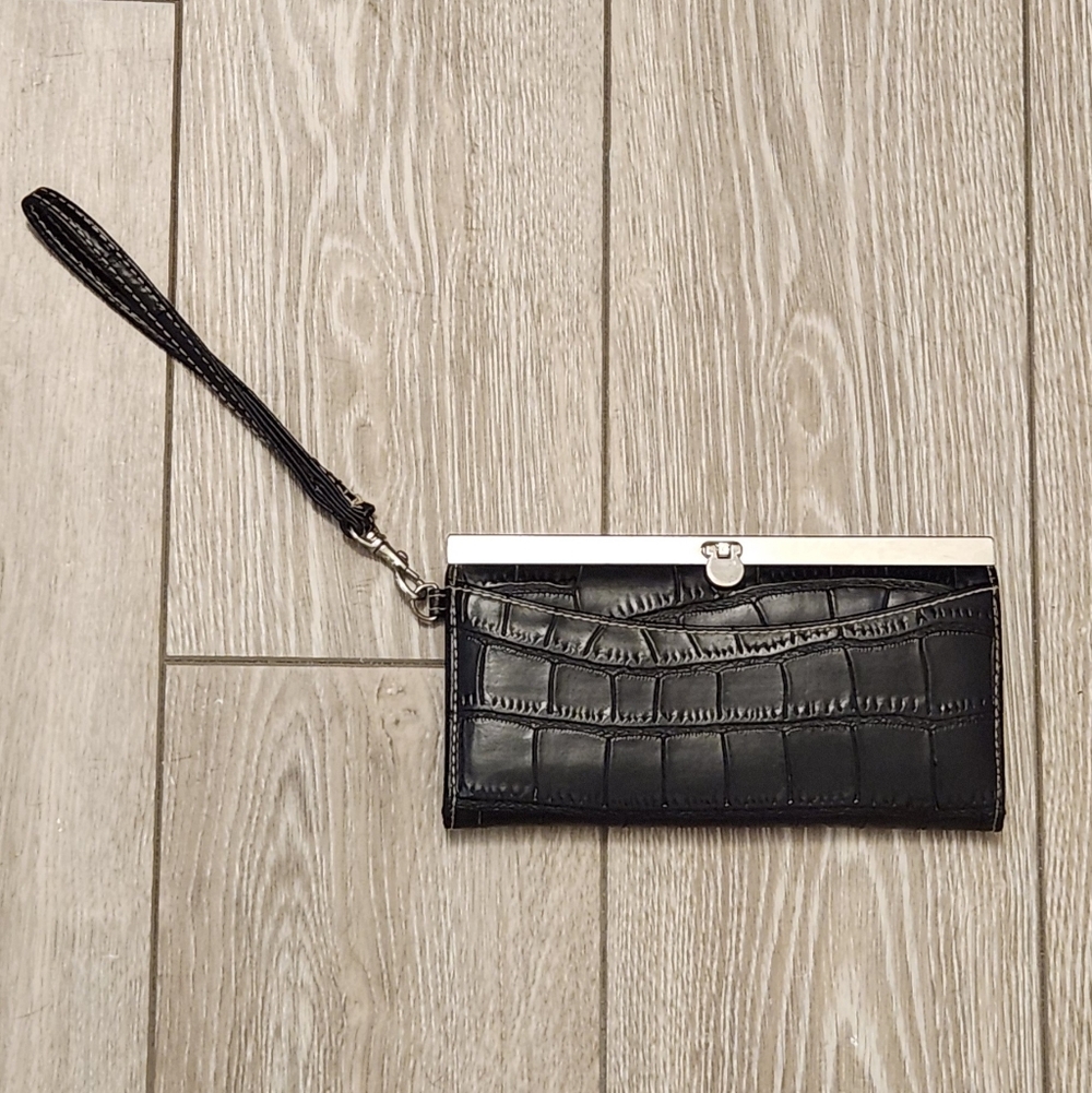 Black Croc-Embossed Wristlet Clutch 7.5" x 4"